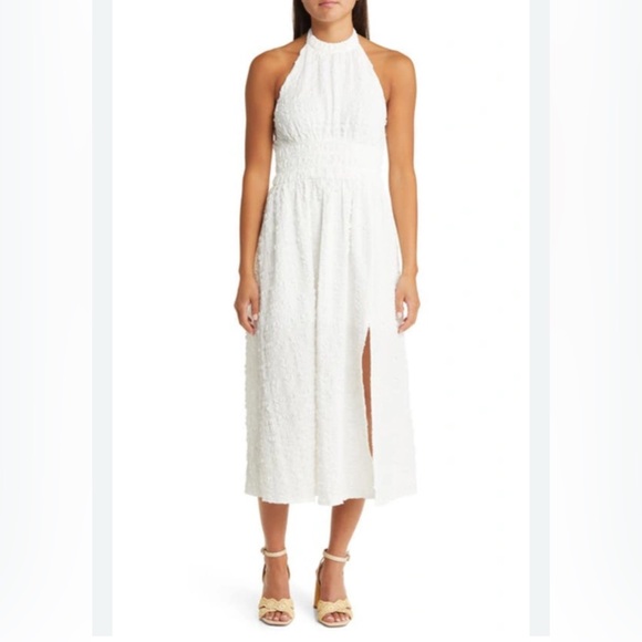 Women’s Floret Studios Textured Halter Midi Dress In White, Large - Picture 1 of 8
